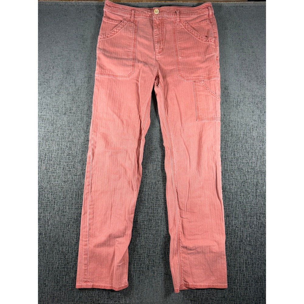 Anthropologie Coral Pink Herringbone Utility Carpenter Pants Size 31